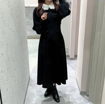 AnMILLE 레이스 옷깃 허리 리본 원피스
