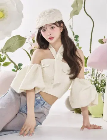 Darich 홀터넥 오프숄더 트위드 상의