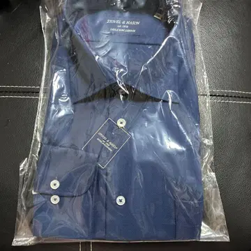 STOVEL & MASON 네이비 긴팔 셔츠 [형태 안정] 와이드 칼라