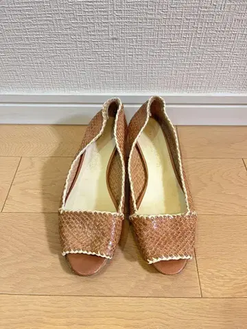 파비올루스콘니 브라운 가죽 뜨개질 가죽 오픈토