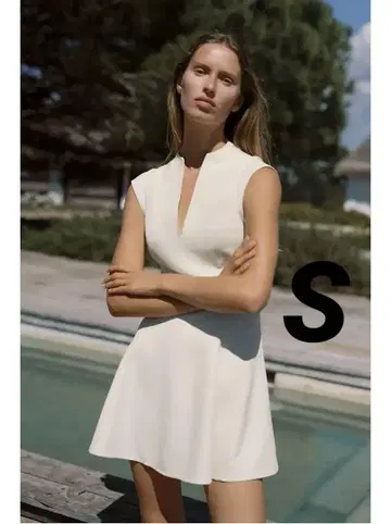 ZARA 슬리브리스 크레이프 미니 원피스 S 사이즈 에크루