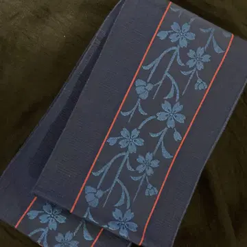 치쿠젠 원조 하카타오리 네이비 나염 리버서블 반폭 오비