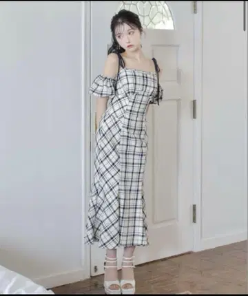 M me eme 2WAY 체크 롱 머메이드 원피스