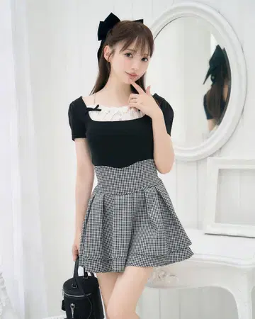 미셸 마카롱 슬림 레그 스커트 깅엄 체크 M
