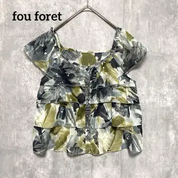 fou foret 잎자루 프릴 반팔 블라우스 아시아 패턴 얇은 40
