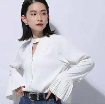 HARE 하레 소데 플리츠 상의 셔츠 블라우스 화이트 화이트 2way