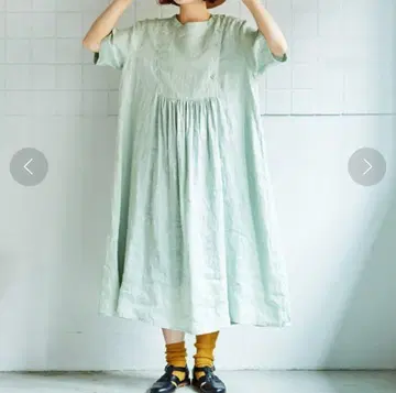 60/프렌치 린넨 스퀘어 요크 원피스