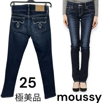 컨디션 최상 moussy 마우지 화이트 스티치 파우더 데님 스키니 25