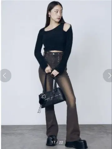 새상품 EMODA 레이스 핸드 하이 웨스트 패긴스 브라운 XS 0 사이즈