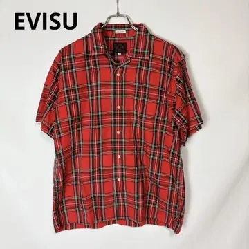 EVISU 에비수 에비수 오픈 카라 체크 셔츠 반팔 빨간색 계열 40