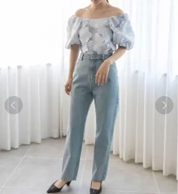 RANDA 플라워 자카드 블라우스 블루
