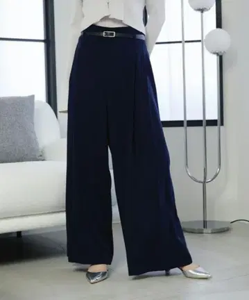 질 바이 질 스튜어트 네이비 벨트 포함 와이드 팬츠