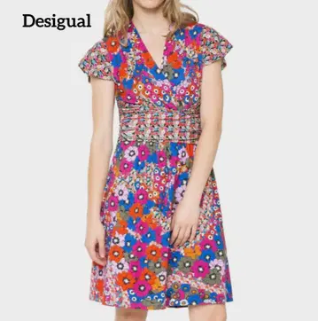 데시구알 Desigual 레트로 꽃무늬 원피스 플레어 무릎 아래 XL