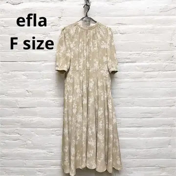 새상품급 efla 리프 무늬 프린트 원피스 플레어 베이지 롱 F 오카리에