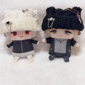 화이트 블랙 세트] 고양이 귀 니트 모자 10cm 니지파펫토 의류