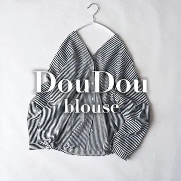 DouDou 두두 셔츠 블라우스 V넥 긴팔 스트라이프 얇은 소재 Q1