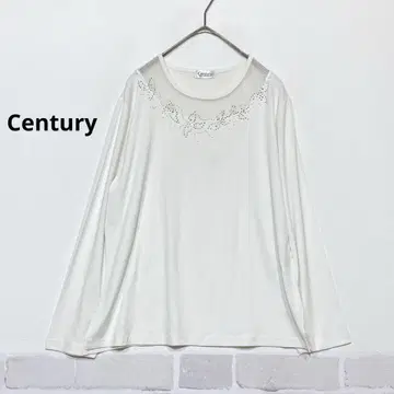 Century 비즈 장식 비침 화이트 긴팔 티셔츠 페미닌 H791