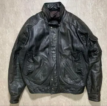 80s 스탠드 카라 가죽 플라이트 자켓 천연 가죽 봄버 자켓