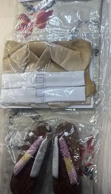 새상품 면 린넨 유카타, 오비, 일본 나막신 3종 세트 + 허리끈