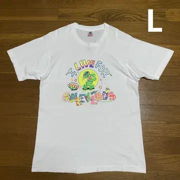 80s 90s USA제 프룻 오브 더 룸 거북이 프린트 티셔츠 L 화이트