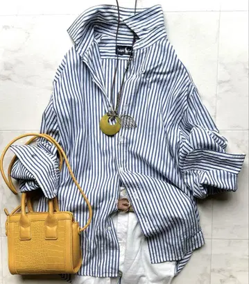 컨디션 최상 랄프 로렌 Ralph Lauren 블루 스트라이프 자수 파랑