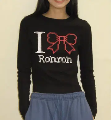 RONRON I Love Ronron 긴팔 티셔츠 블랙