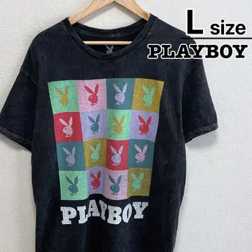 PLAYBOY 티셔츠 L 워시 가공 블랙 다크 그레이 USA 구제 의류