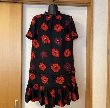 케이트 스페이드 뉴욕 빨간색 꽃무늬 프릴 반팔 미니 원피스