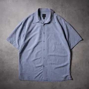 90s SQ WEAR 체크 셔츠 레이온 셔츠 라이트 블루