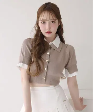NICE CLAUP 레이어드 카라 부착 폴로 니트