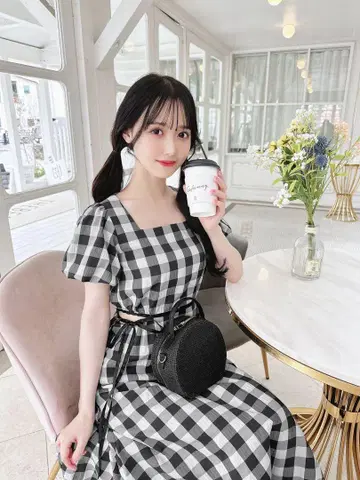 미셸 마카롱 블록 체크 원피스 F 플레어 원피스 롱 원피스