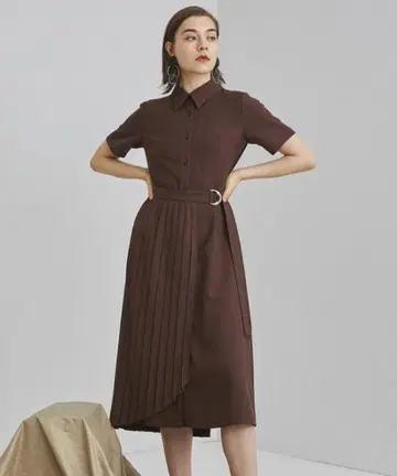 랩 플리츠 반팔 롱 셔츠 원피스