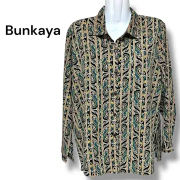 Bunkaya 소용돌이 무늬 긴팔 셔츠 블랙 브라운 그린