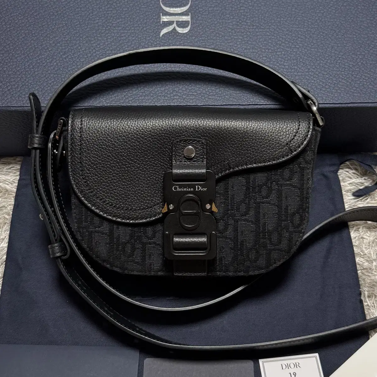 [ OS ] Dior Oblique Mini Saddle Flap Messenger Bag Crossbody Bag Black