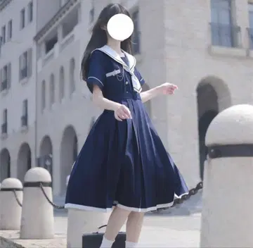 네이비 세일러 카라 플레어 드레스 택 포함 새상품