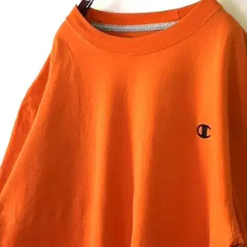 챔피온 로고 자수 플레인 티셔츠 L 오렌지 구제 의류