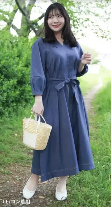 네이비 데님풍 롱 원피스 3L