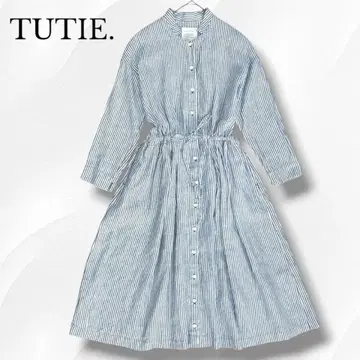 TUTIE. 츠치에 셔츠 원피스 롱 린넨 내추럴 코디 프론트 오픈
