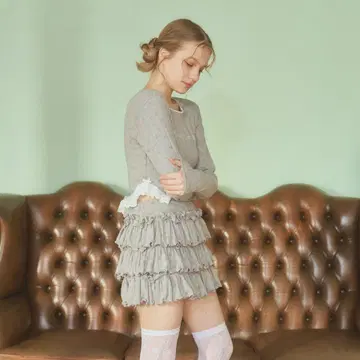 릴릴리 프릴 숏 스커트 팬츠 그레이 미니 스커트 꽃무늬