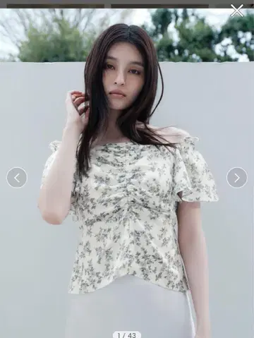 프레이 아이디 플라워 프린트 개더 블라우스 화이트 사이즈 1