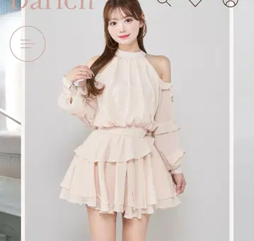 Darich 볼륨 쉬폰 미니 원피스 핑크 베이지