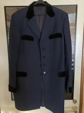 네이비 테일러드 자켓 벨로아 디테일 영국 빈티지
