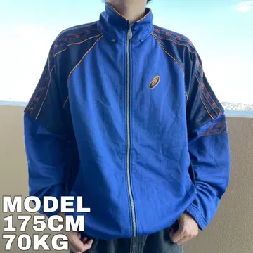 아식스 트랙 자켓 파랑 오렌지 자수 L 10447