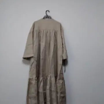베이지 티어드 원피스 린넨