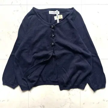 갤러리 비스콘티 가디건 린넨 혼방 꽃 모티브 비즈 네이비 L