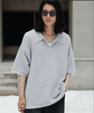 WYM LIDNM TUCK SKIPPER KNIT POLO 라이트 그레이