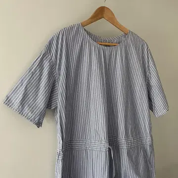 NATURALLAUNDRY 스트라이프 롱 원피스 블루
