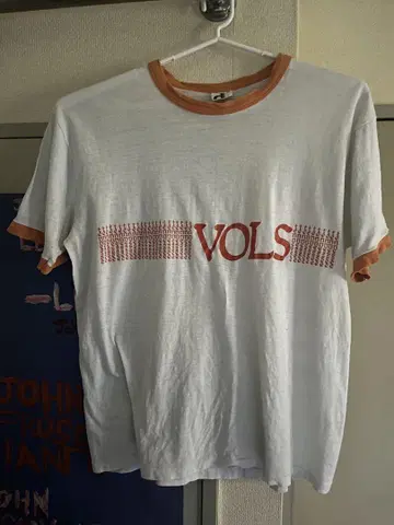 80s VOL 로고 오렌지 리브 티셔츠 XL