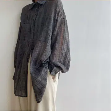 녹차 sheer check shirt/2color 차콜 그레이