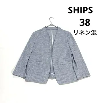 SHIPS 노카라 트위드 자켓 린넨 혼방 블루 그레이 계열 38